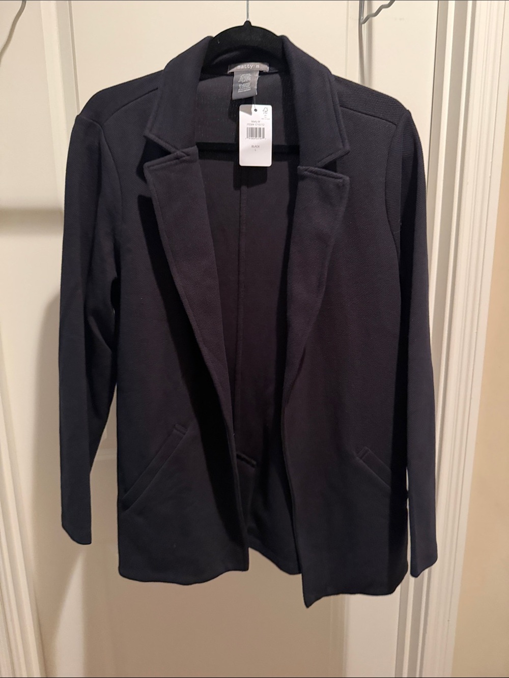 Matty M Black Open-Front Knit Blazer cotton blended